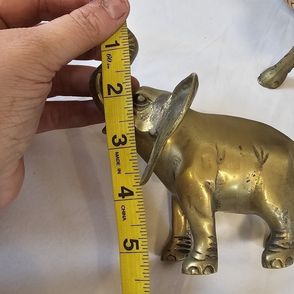 Set Of Three Vintage Brass Elephant MCM Figure Sculpture - Picture 6 of 7